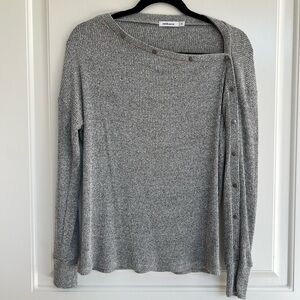 Redhaute Button Asymmetrical Off the Shoulder Lightweight Sweater